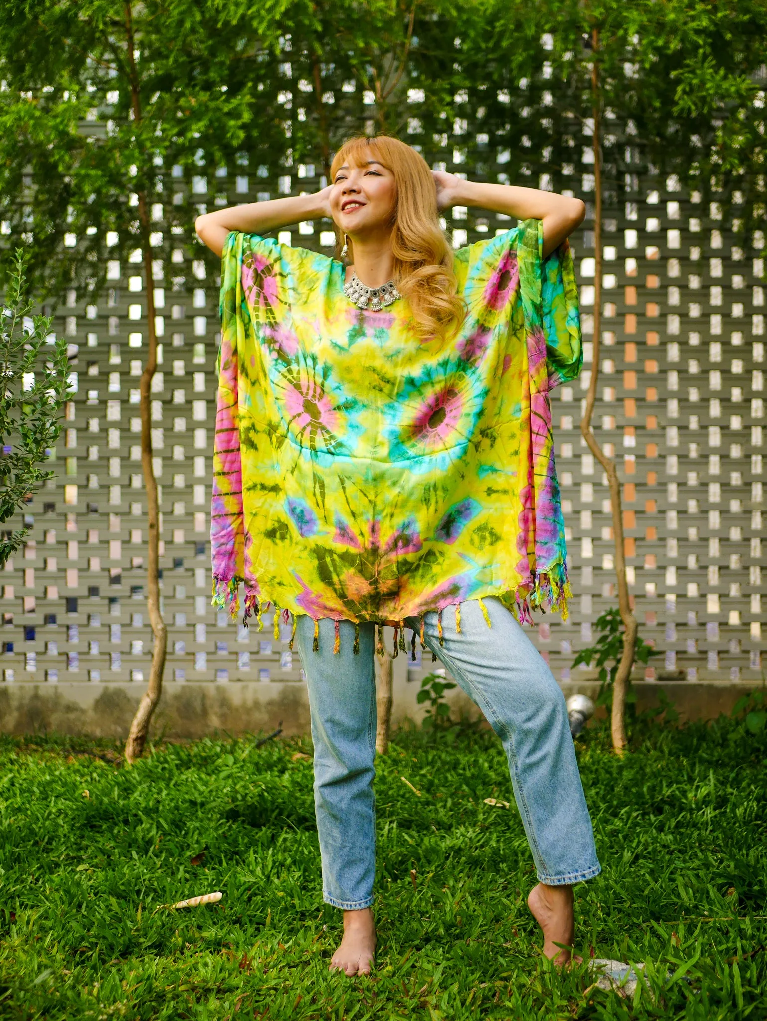 Tropical Summer Hand Dyed Tunic Kaftan Blouse Oversize Top