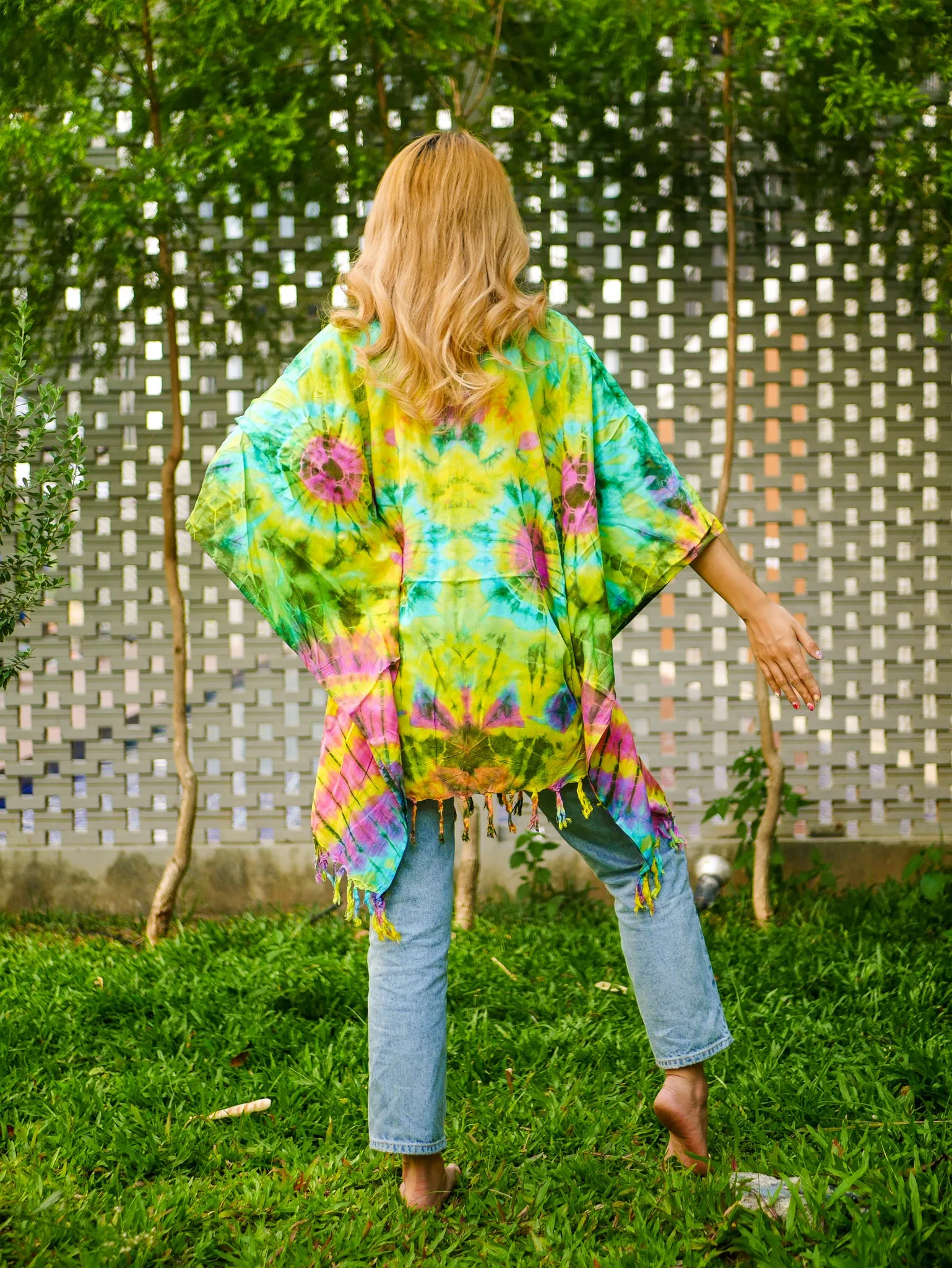 Tropical Summer Hand Dyed Tunic Kaftan Blouse Oversize Top