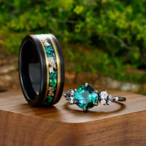 Unique 0.5CT Round Cut Emerald Engagement His and Hers Wedding Band
