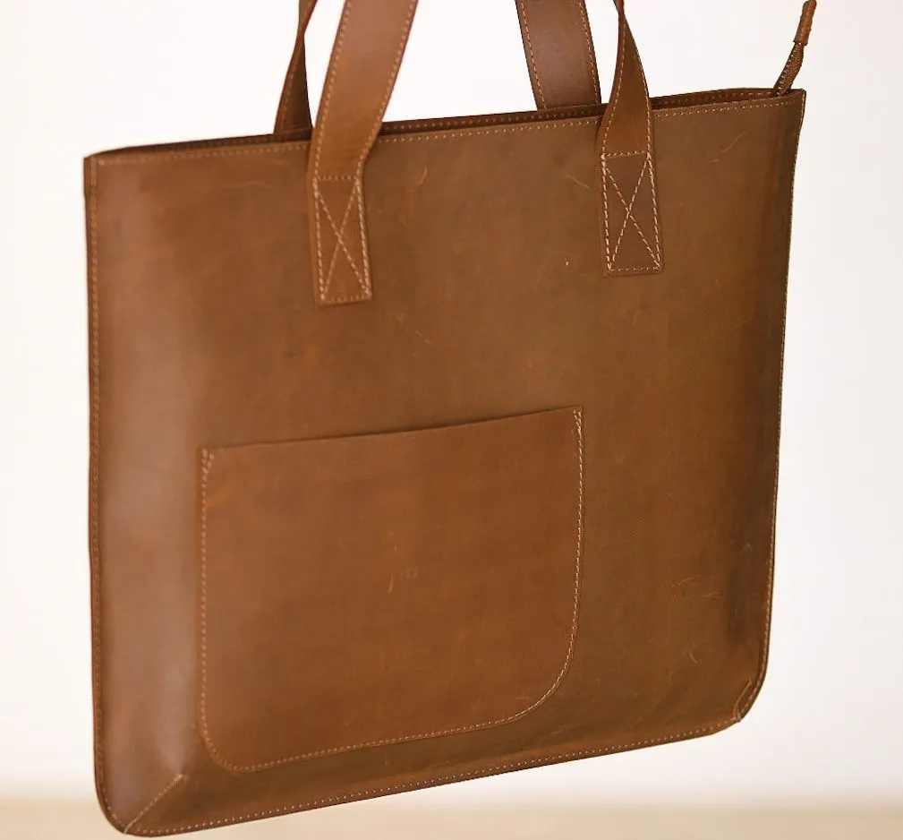 Unisex Tan Brown Oil Pull Leather Laptop bag