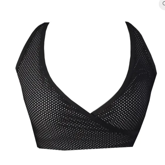 V Neck Wrap Power Mesh Lace up back crop top