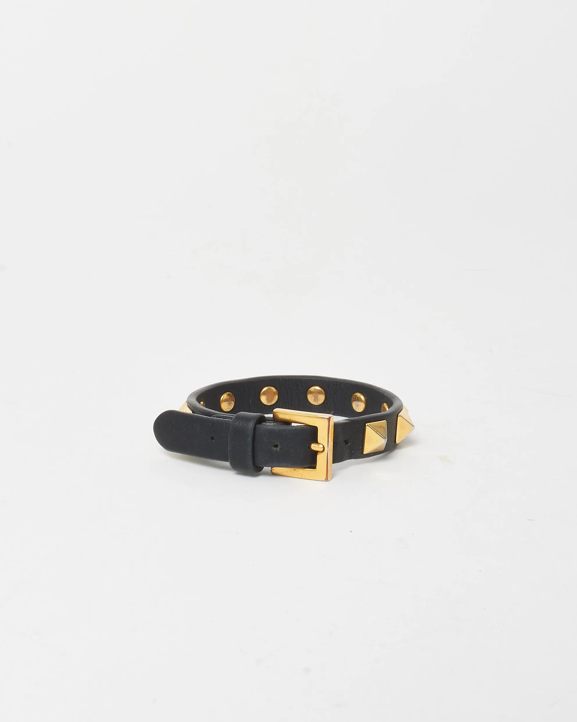 Valentino Black Leather Rockstud Bracelet
