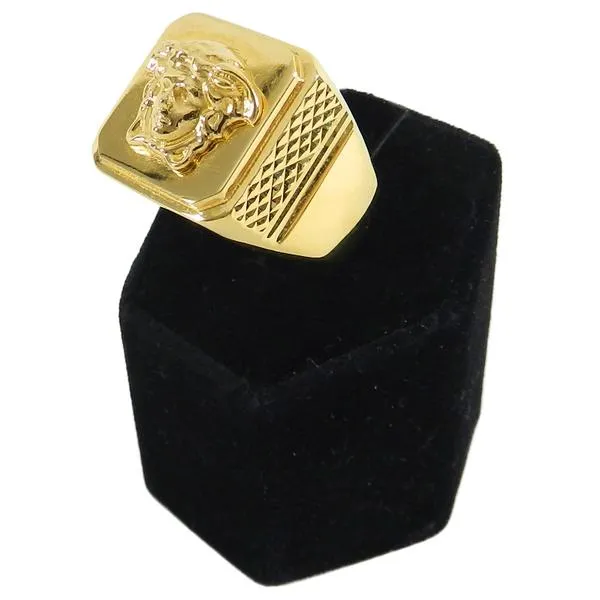 Versace Gold Medusa Head Signet Ring in Box