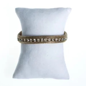 Vintage 1960s Gold Mesh Bracelet with Rhinestones Bracelet, Diamante Crystals, Snap Lock Clasp