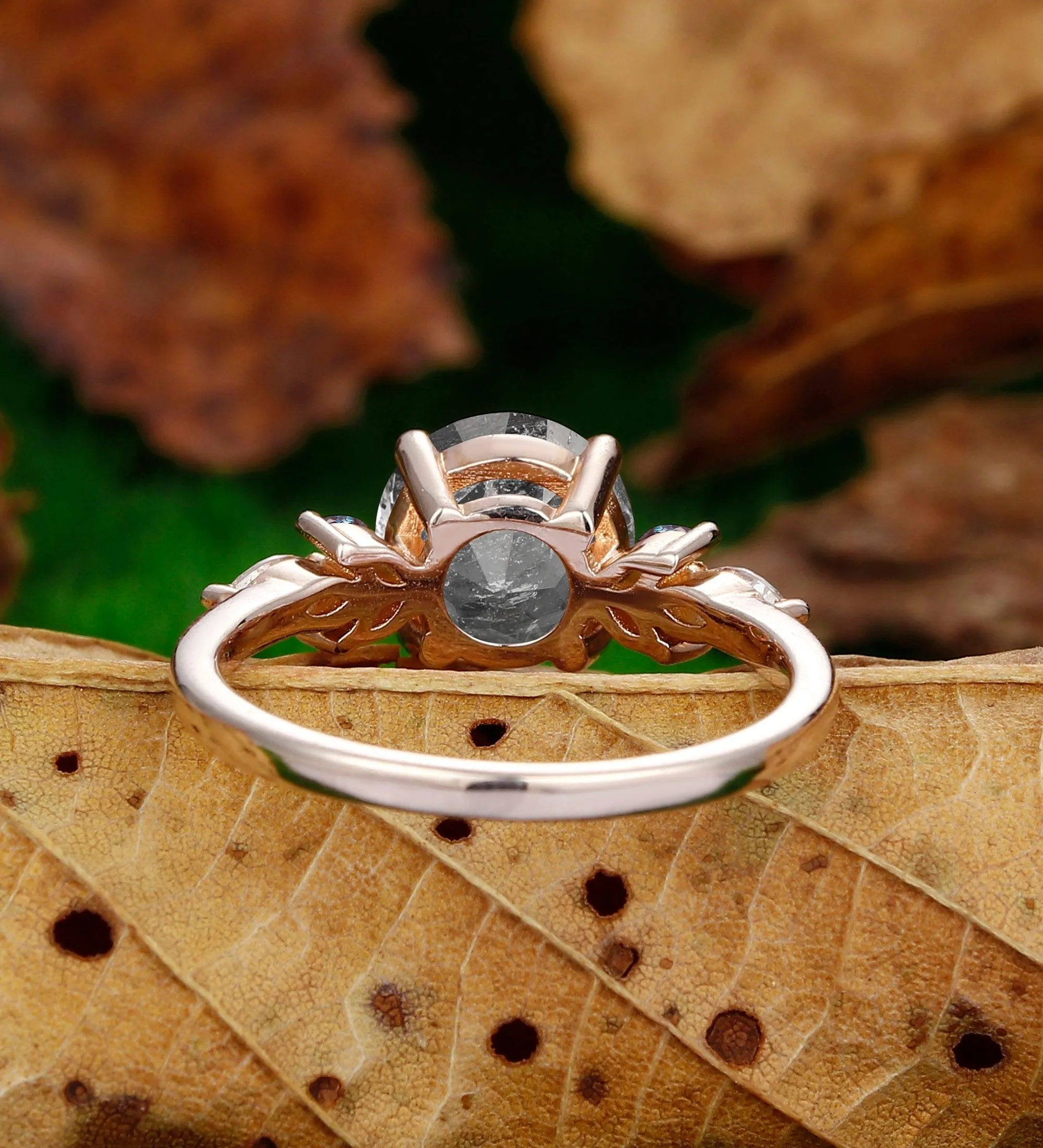 Vintage 2CT Round Shaped Herkimer Diamond  14k Rose Gold Alexandrite Wedding Ring