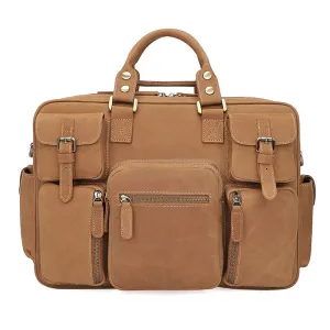 Vintage Cowhide Leather Handbag Men Briefcase Laptop Bag
