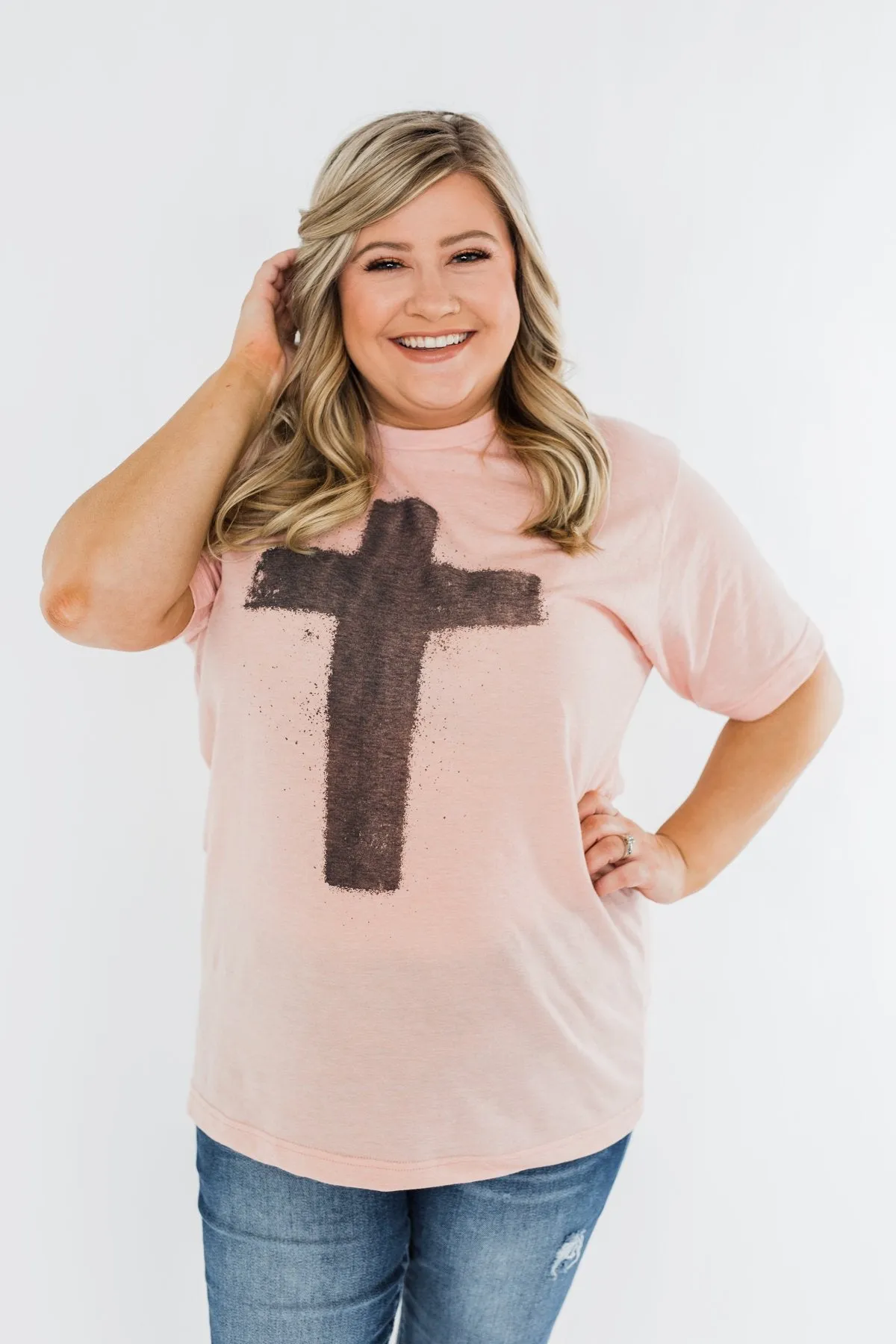 Vintage Cross Graphic Tee- Peach