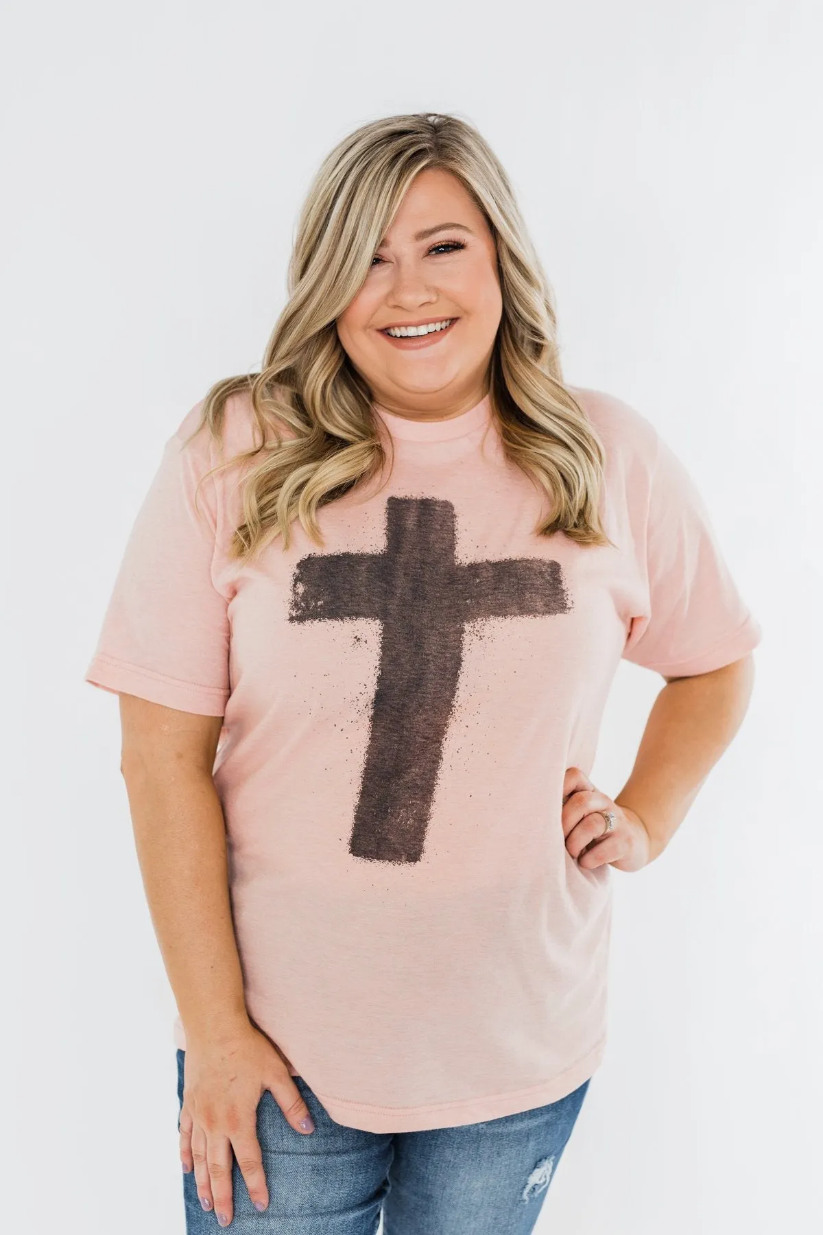 Vintage Cross Graphic Tee- Peach