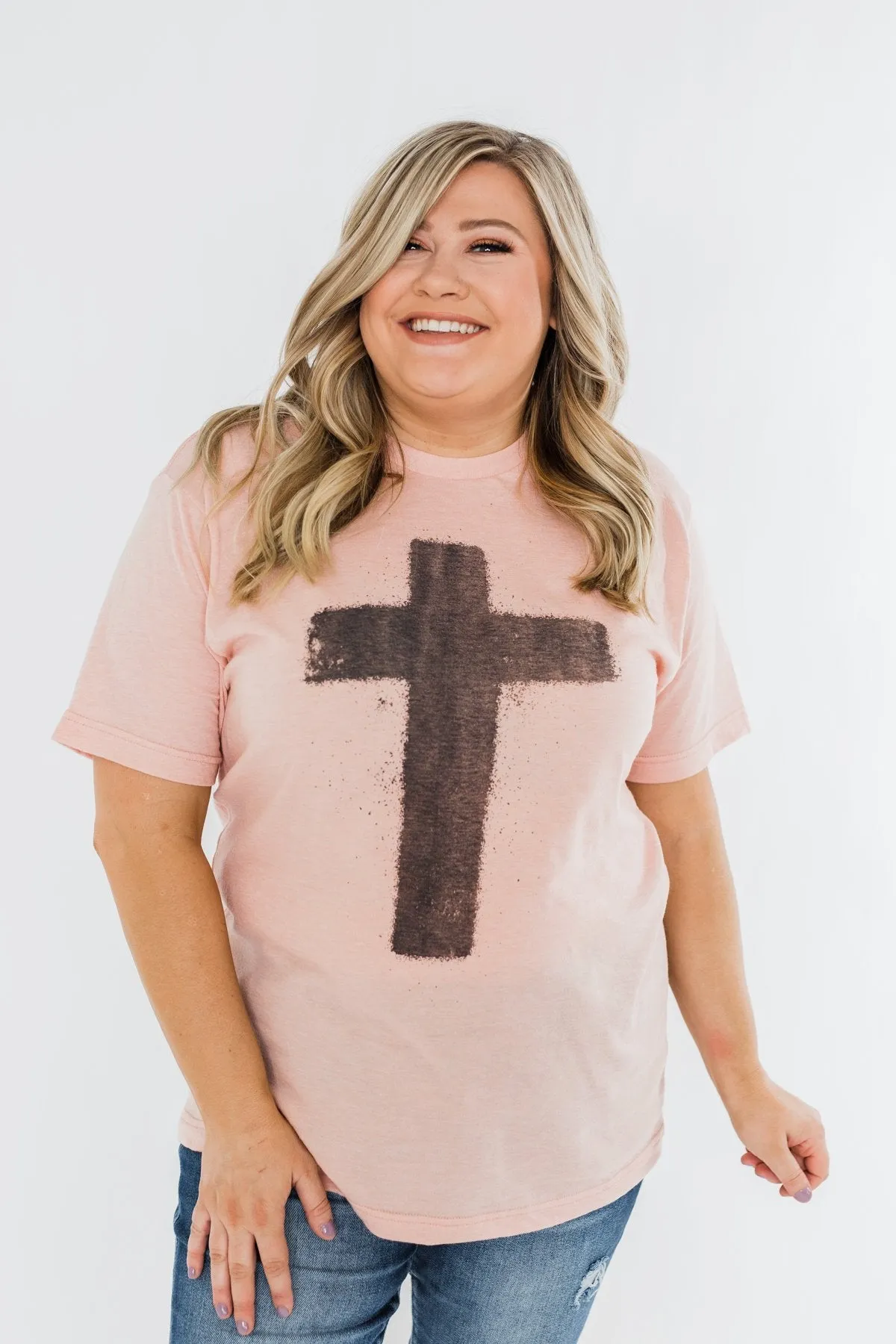 Vintage Cross Graphic Tee- Peach