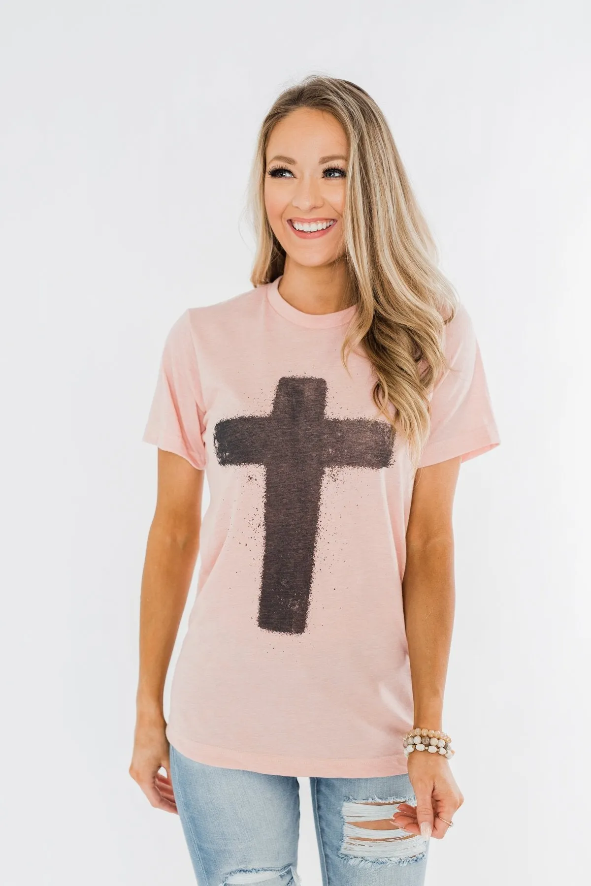 Vintage Cross Graphic Tee- Peach