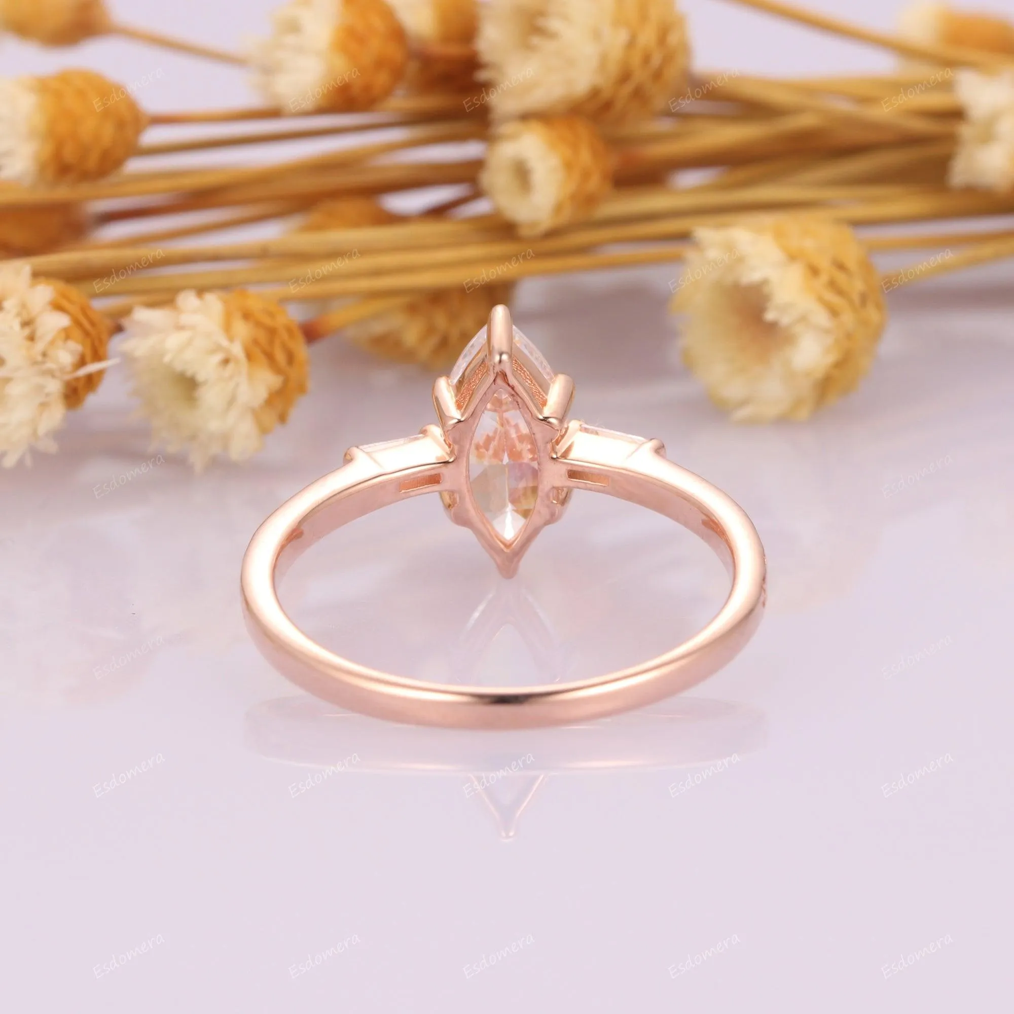 Vintage Prong Set Marquise Cut Moissanite Bridal Ring Classic Engagement Ring For Her