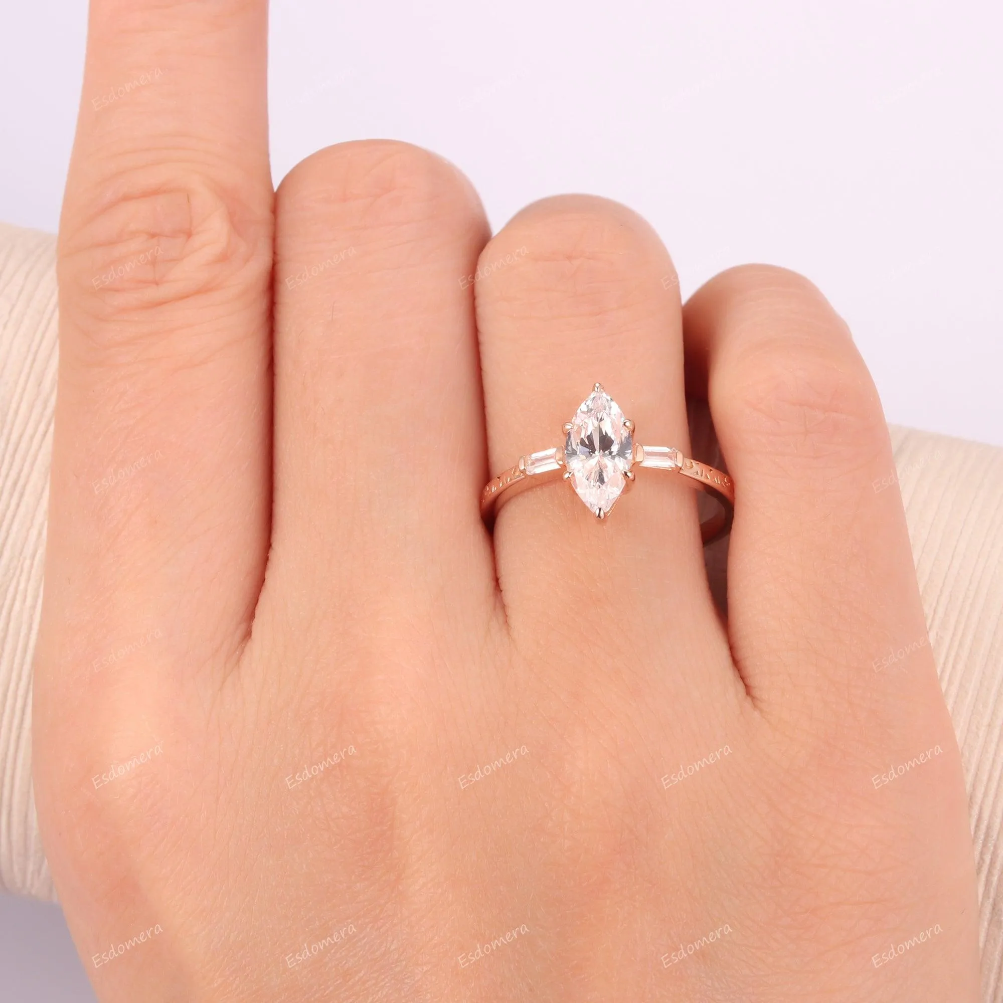 Vintage Prong Set Marquise Cut Moissanite Bridal Ring Classic Engagement Ring For Her