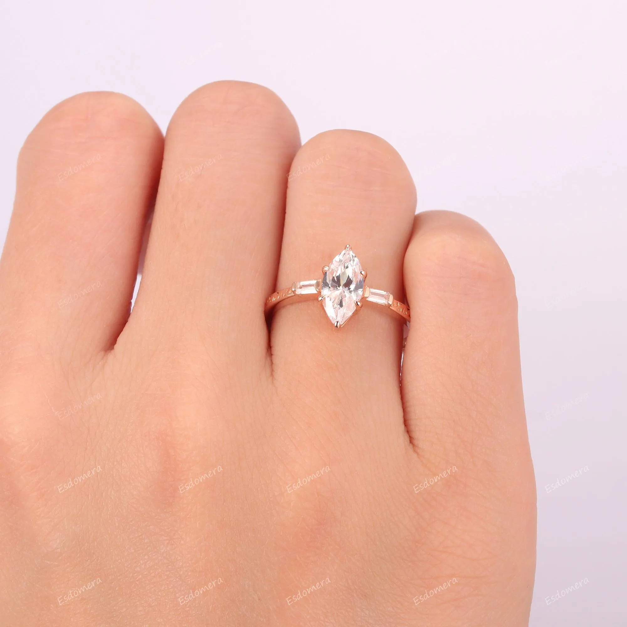 Vintage Prong Set Marquise Cut Moissanite Bridal Ring Classic Engagement Ring For Her