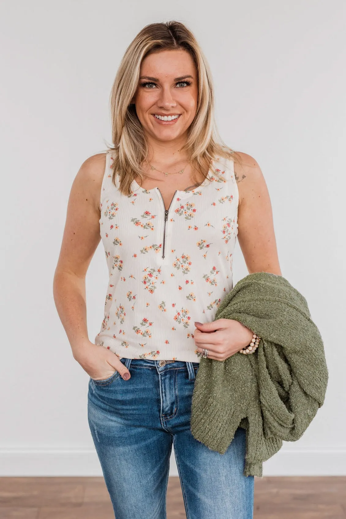 Walking Through Life Floral Tank Top- Ivory