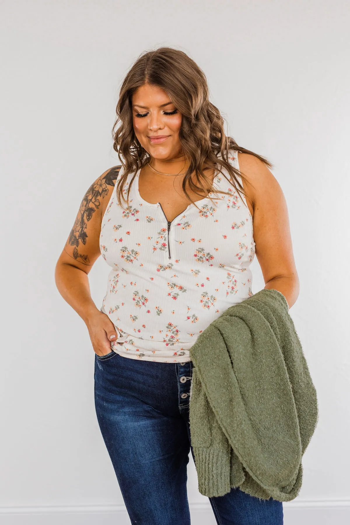 Walking Through Life Floral Tank Top- Ivory