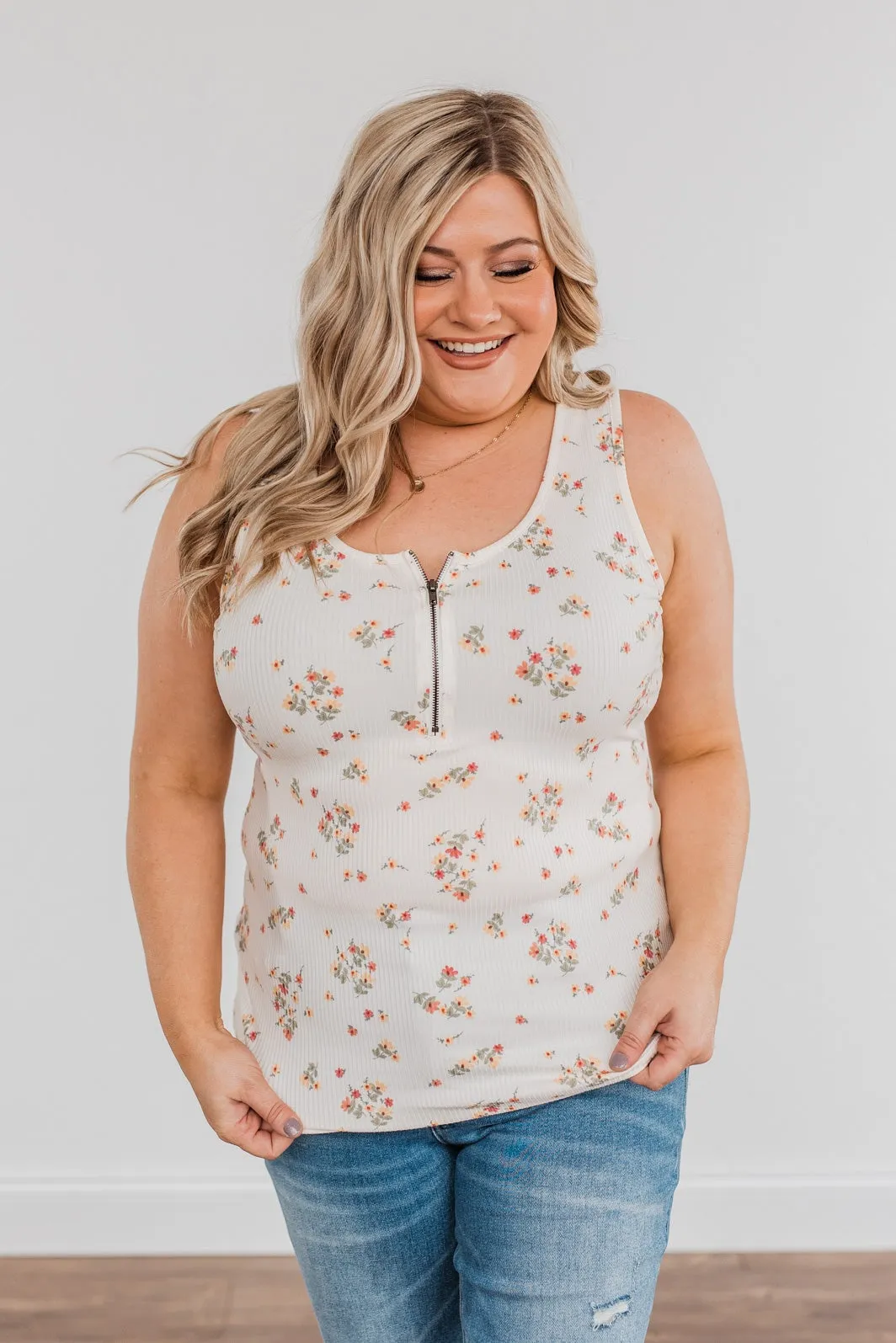 Walking Through Life Floral Tank Top- Ivory