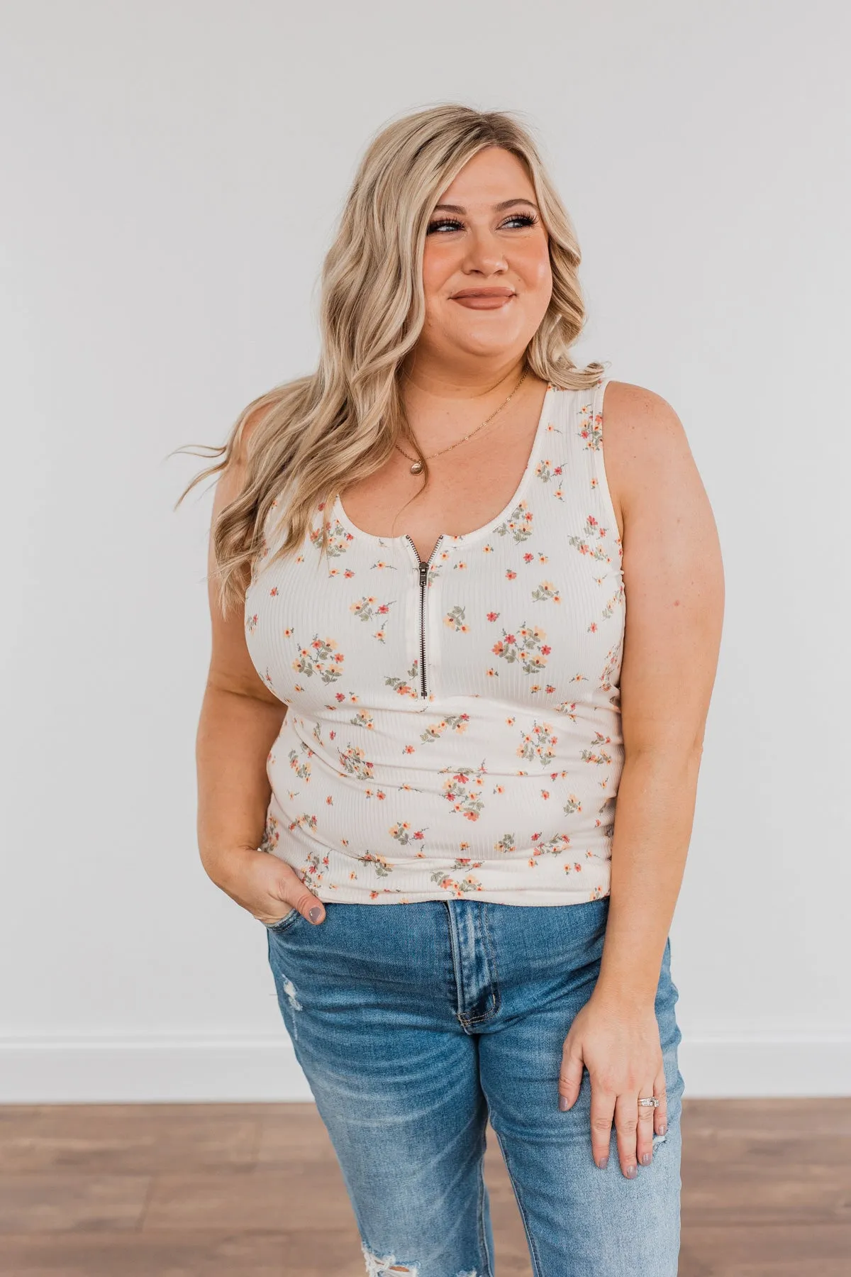 Walking Through Life Floral Tank Top- Ivory