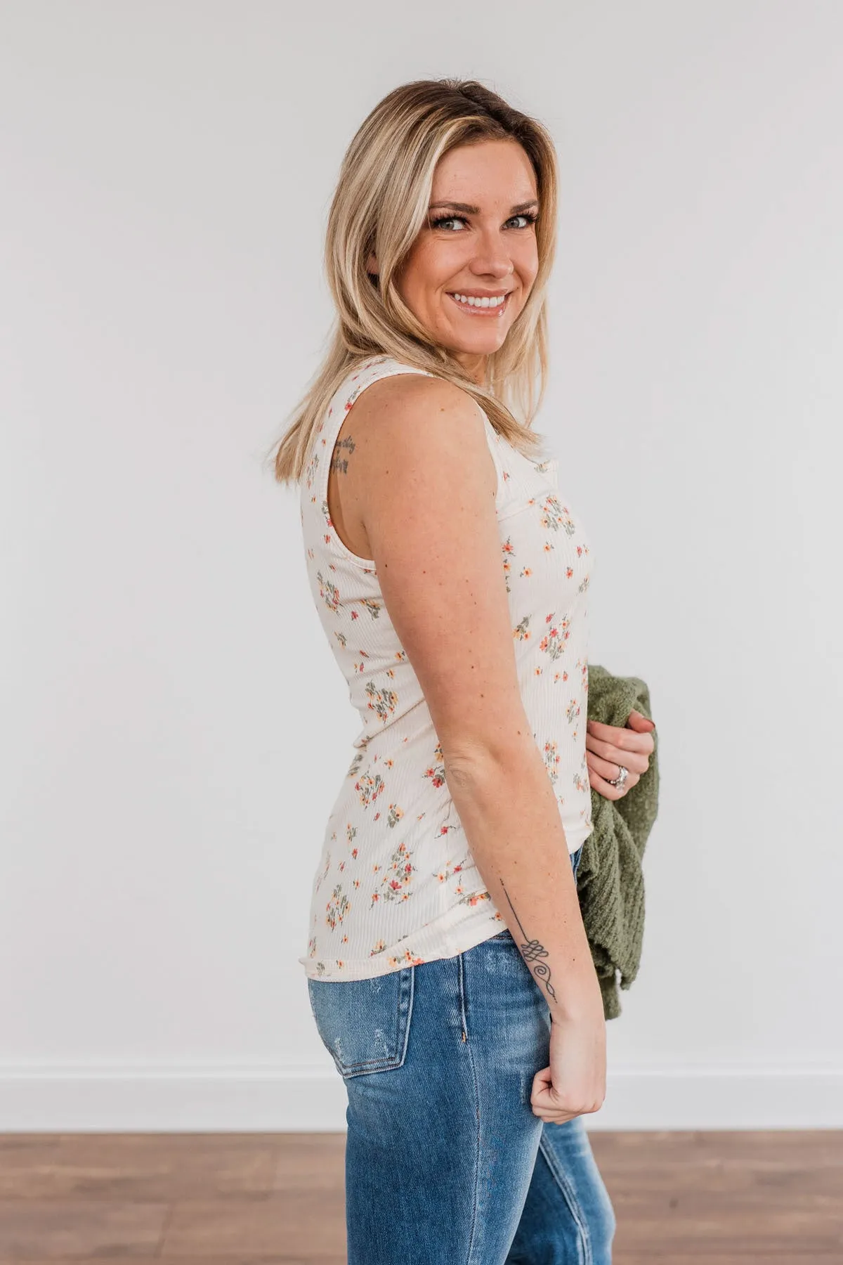 Walking Through Life Floral Tank Top- Ivory