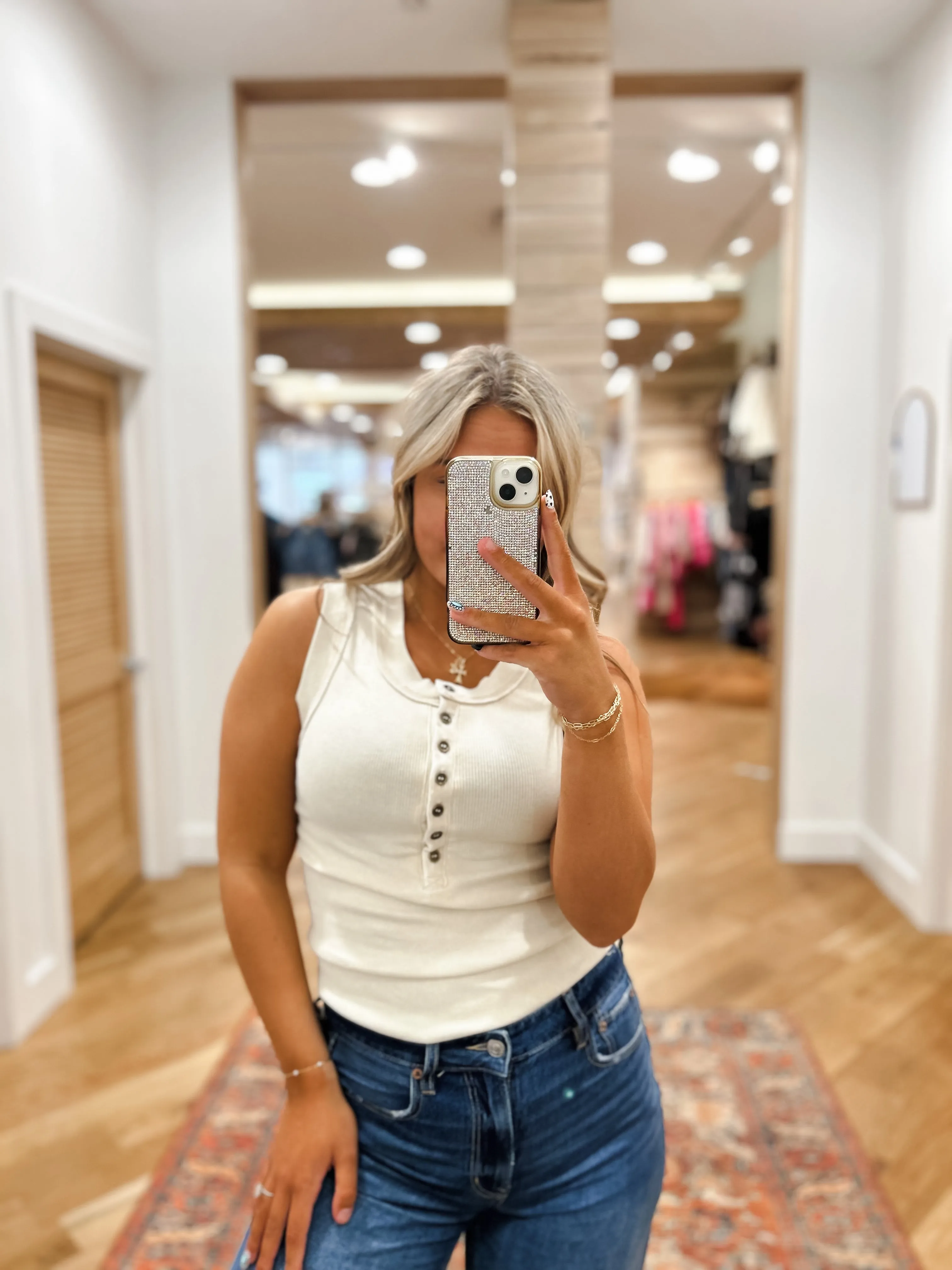 Washed Henley Khaki Tank Top