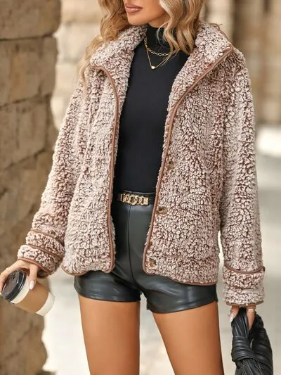 Wesley Fuzzy Pocketed Button Up Jacket