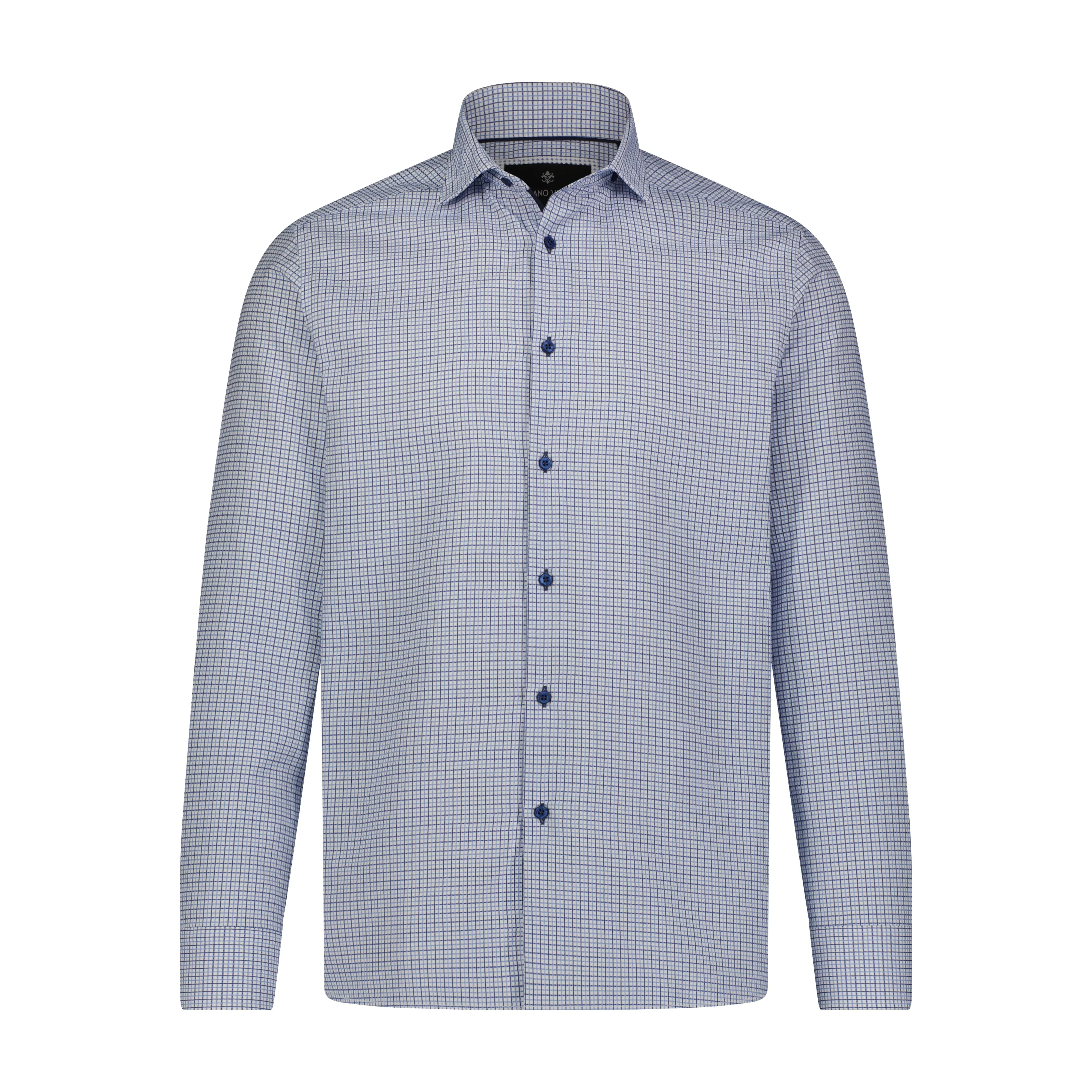 White Blue Multi Mini Check Long Sleeve Shirt