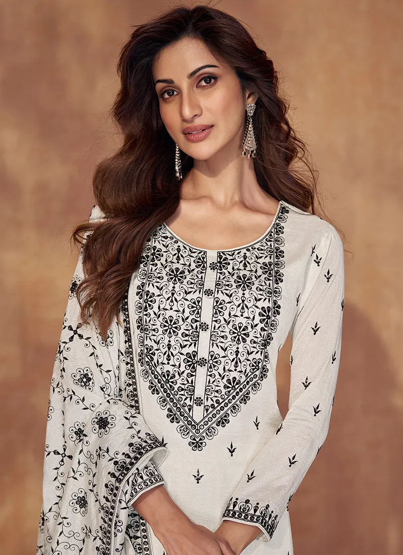 White Kashmiri Embroidery Traditional Salwar Suit