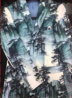 White with Green Grey Forest Floral Print Suit