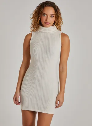 Wide Brushed Rib Sleeveless Roll Neck Dress