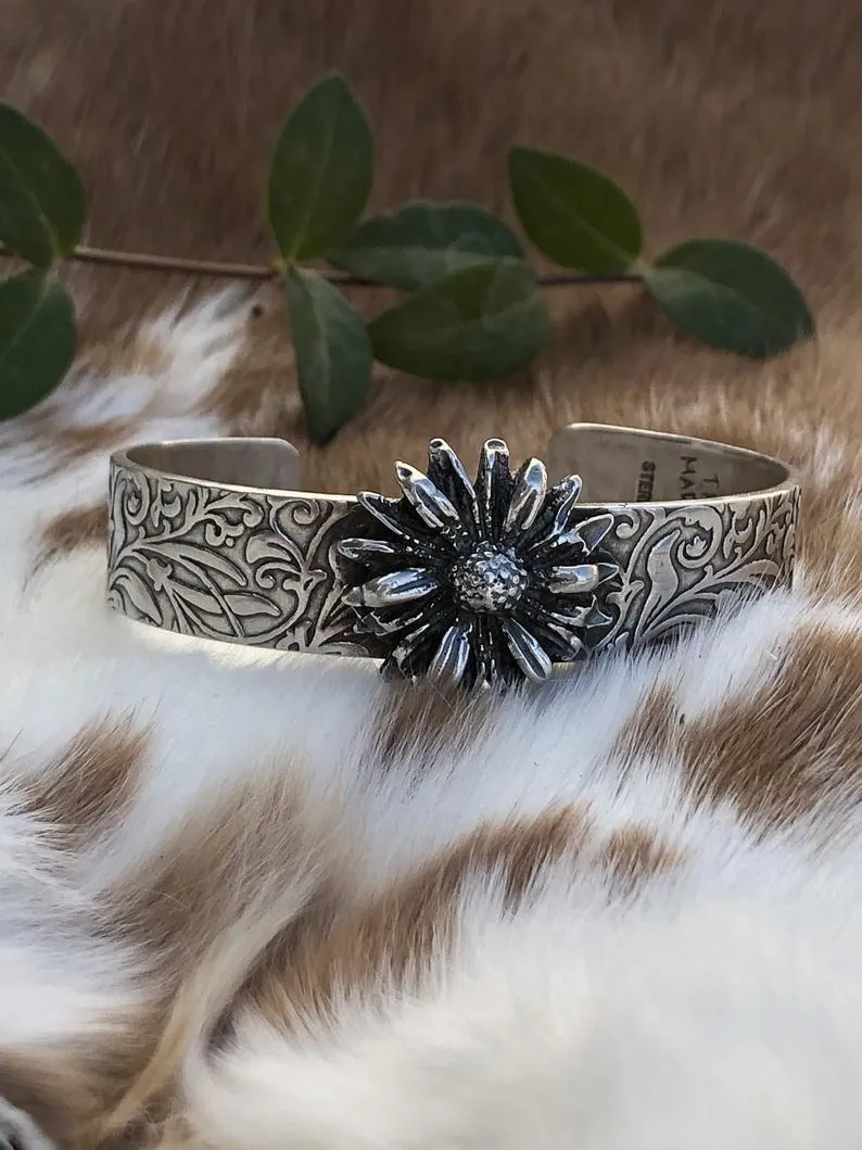 Wildflower Floral Boho Cuff Bracelet