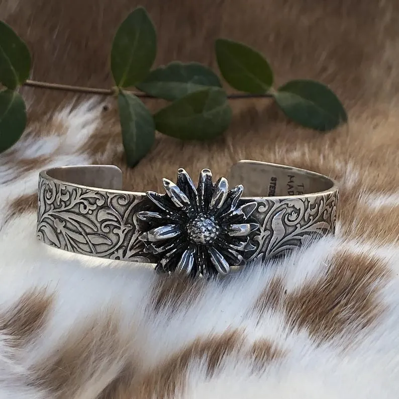 Wildflower Floral Boho Cuff Bracelet