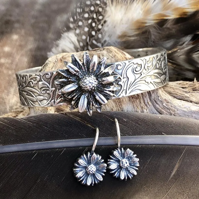 Wildflower Floral Boho Cuff Bracelet
