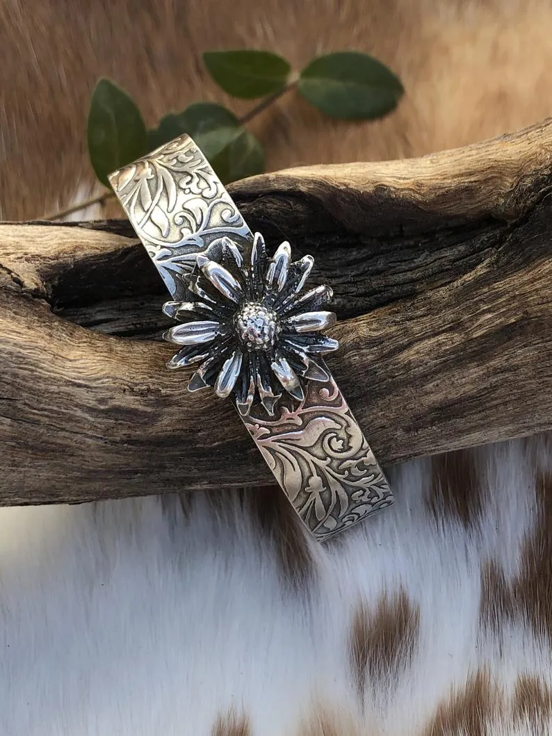 Wildflower Floral Boho Cuff Bracelet