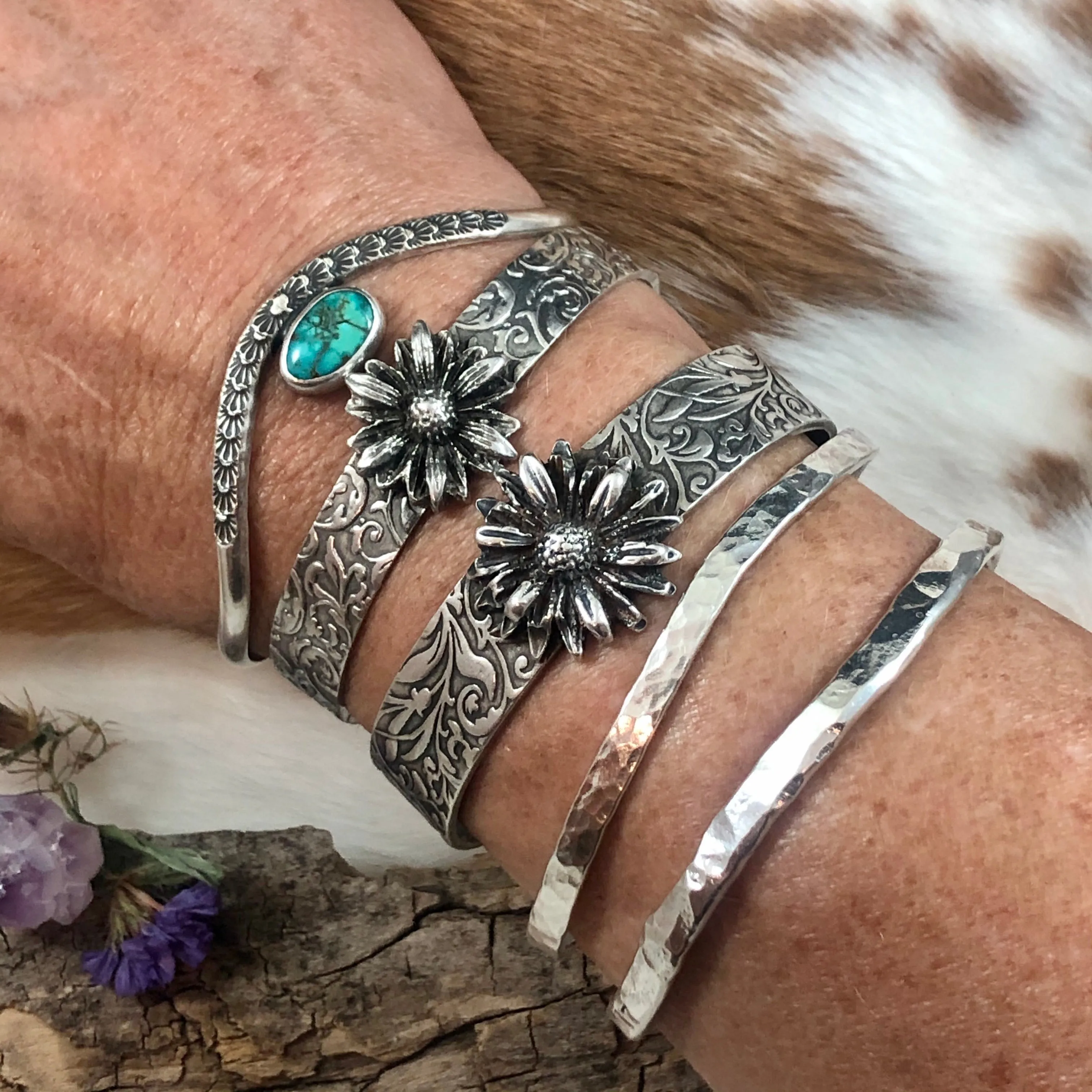 Wildflower Floral Boho Cuff Bracelet