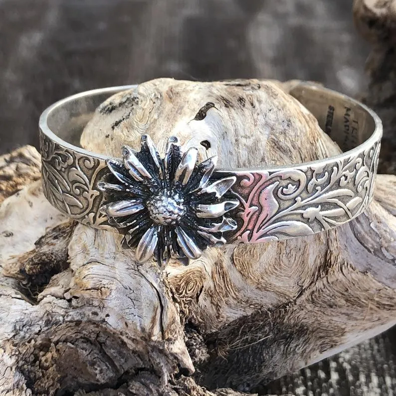Wildflower Floral Boho Cuff Bracelet