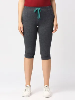 Women Blue Melange Solid Capri - AT-EASE CAPRI - BL-ML