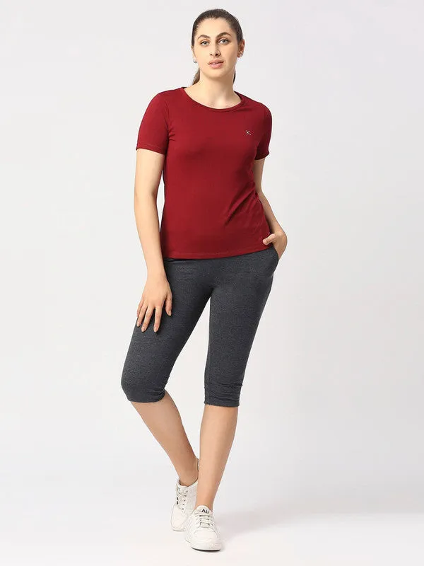 Women Blue Melange Solid Capri - AT-EASE CAPRI - BL-ML