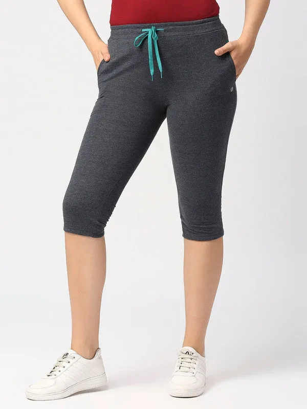 Women Blue Melange Solid Capri - AT-EASE CAPRI - BL-ML