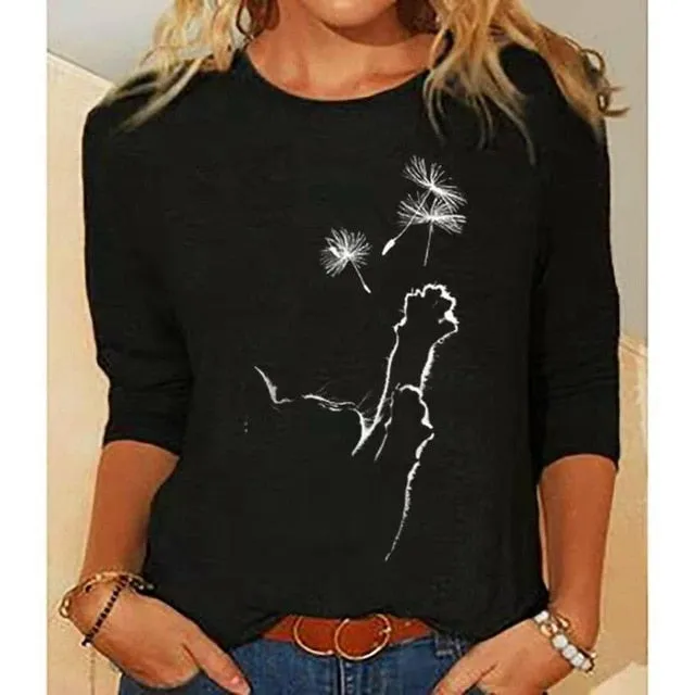 Women Clothes Spring Autumn Casual Pullovers Women's Clothing Funny Cute Cat 3D Print Long Sleeve T-Shirts Ladies Fashion Tops