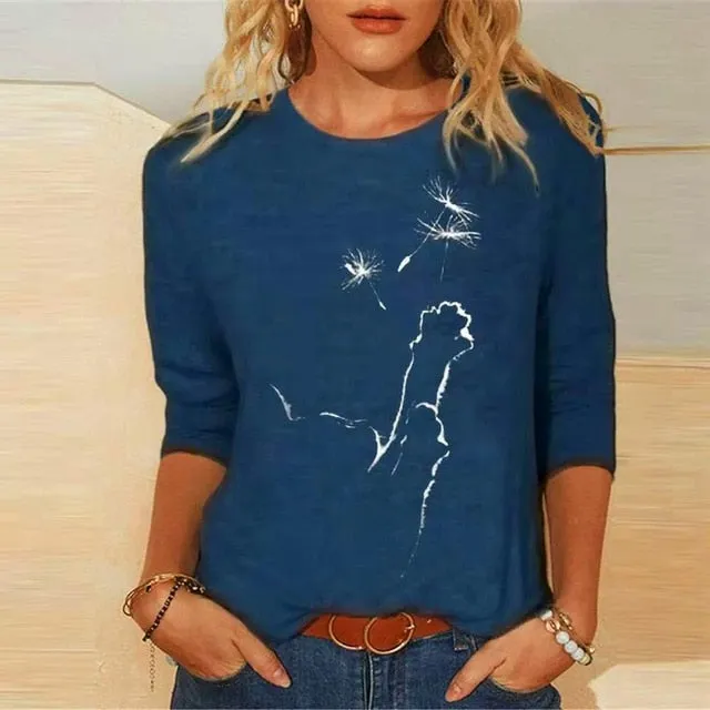Women Clothes Spring Autumn Casual Pullovers Women's Clothing Funny Cute Cat 3D Print Long Sleeve T-Shirts Ladies Fashion Tops