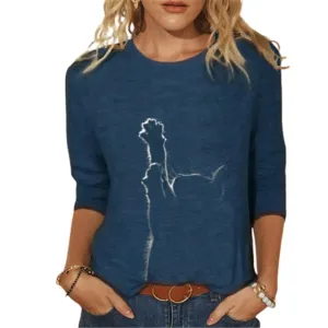 Women Clothes Spring Autumn Casual Pullovers Women's Clothing Funny Cute Cat 3D Print Long Sleeve T-Shirts Ladies Fashion Tops