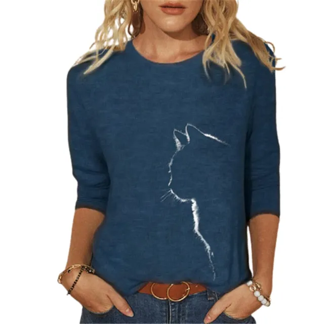 Women Clothes Spring Autumn Casual Pullovers Women's Clothing Funny Cute Cat 3D Print Long Sleeve T-Shirts Ladies Fashion Tops