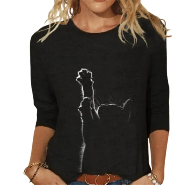 Women Clothes Spring Autumn Casual Pullovers Women's Clothing Funny Cute Cat 3D Print Long Sleeve T-Shirts Ladies Fashion Tops