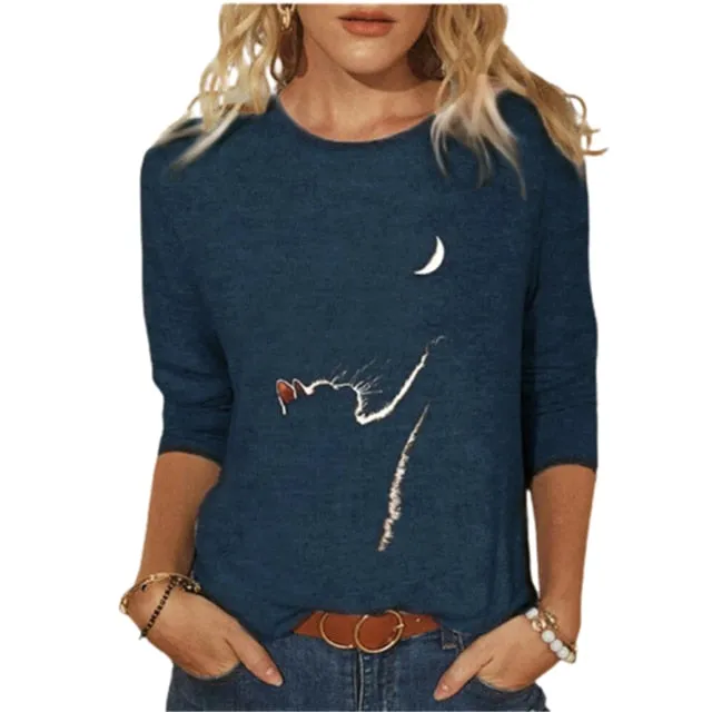 Women Clothes Spring Autumn Casual Pullovers Women's Clothing Funny Cute Cat 3D Print Long Sleeve T-Shirts Ladies Fashion Tops