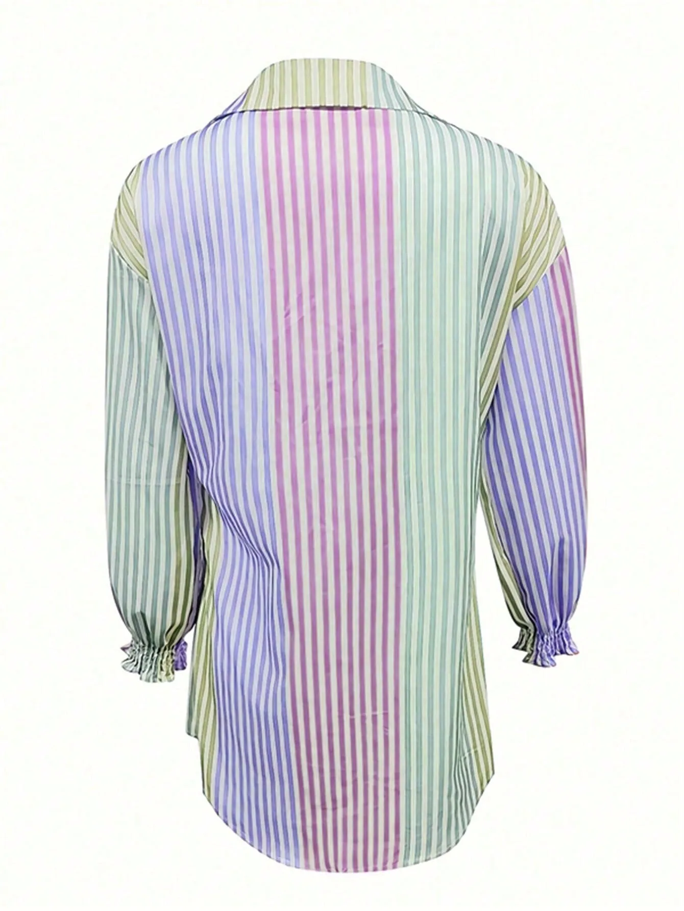 Women Stripe Colorblock Flare Sleeve Drop Shoulder Oversize Shirt