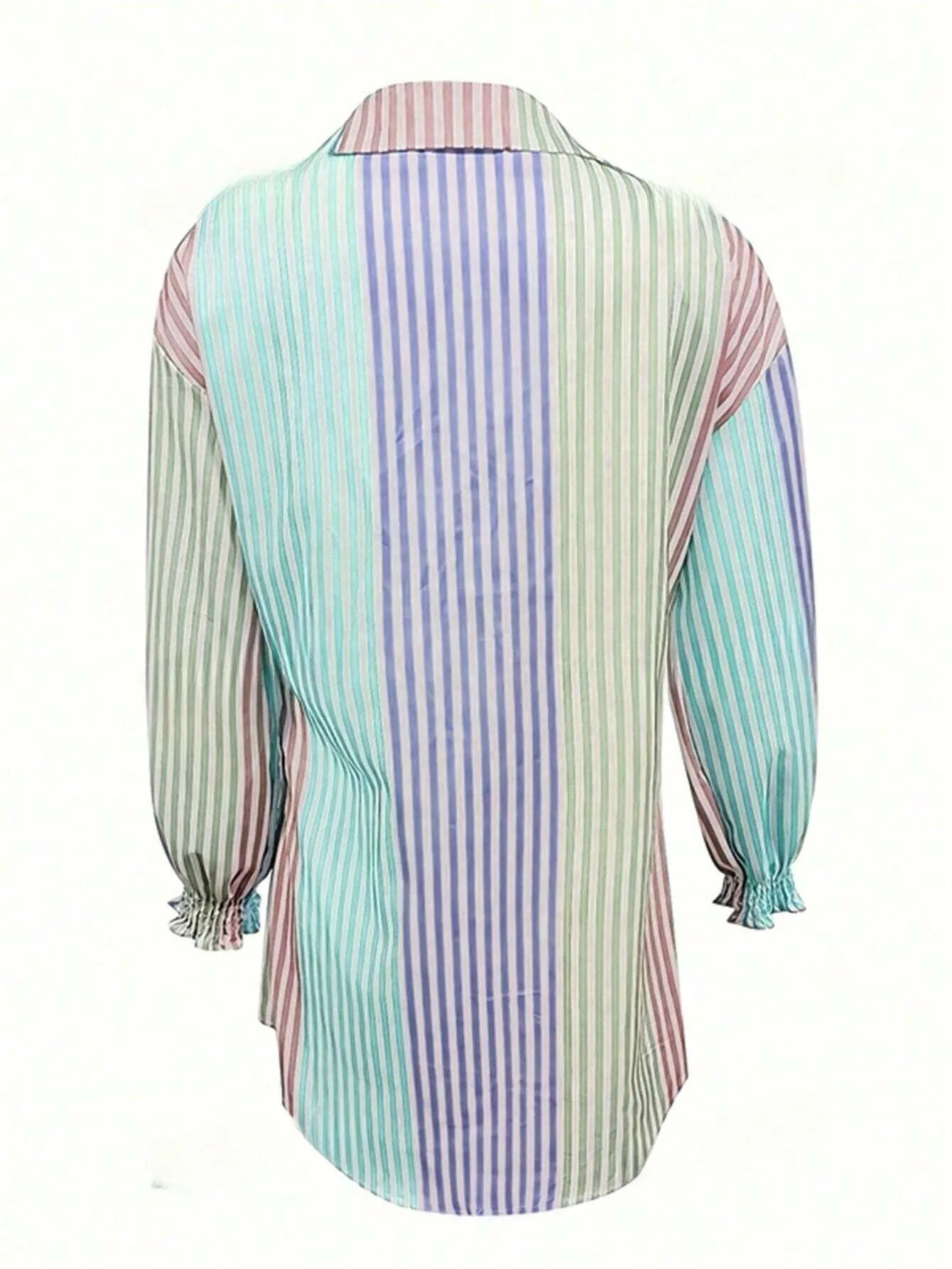 Women Stripe Colorblock Flare Sleeve Drop Shoulder Oversize Shirt