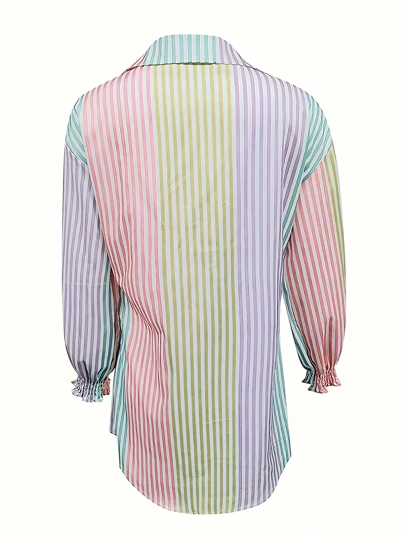 Women Stripe Colorblock Flare Sleeve Drop Shoulder Oversize Shirt