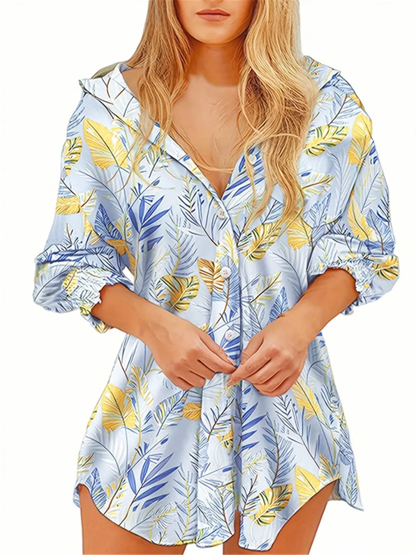 Women Stripe Colorblock Flare Sleeve Drop Shoulder Oversize Shirt