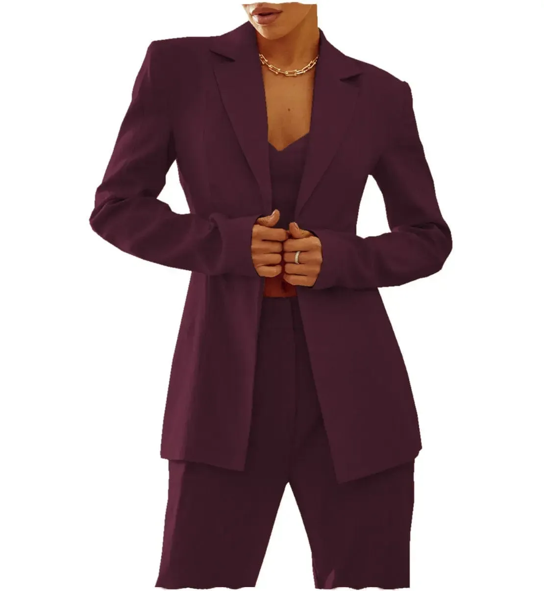 Women Suit 2 Pieces Notch Lapel Blazer (Blazer Pants)