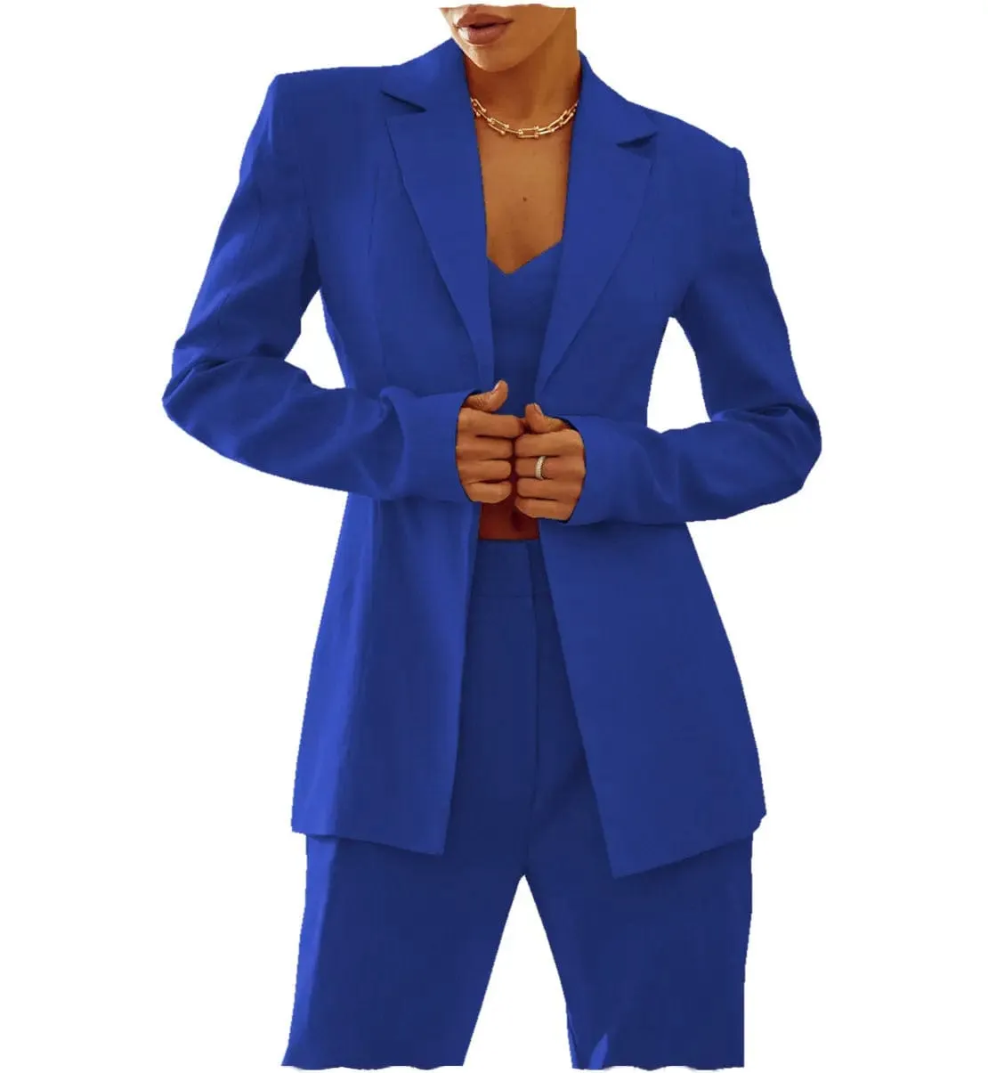 Women Suit 2 Pieces Notch Lapel Blazer (Blazer Pants)