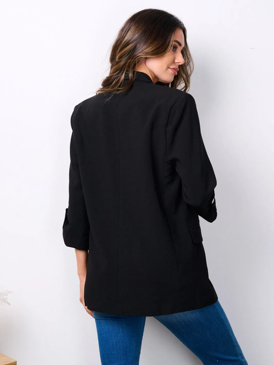 WOMEN'S 3/4 SLEEVE BUTTON CLOSURE BLAZER